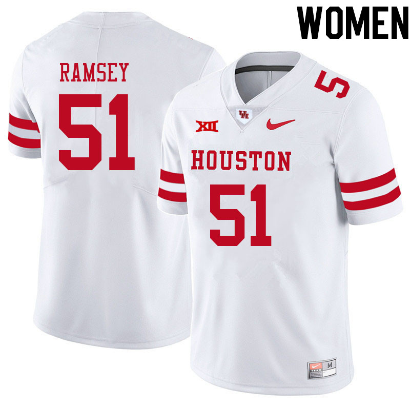 Women #51 Kyle Ramsey Houston Cougars College Big 12 Conference Football Jerseys Sale-White